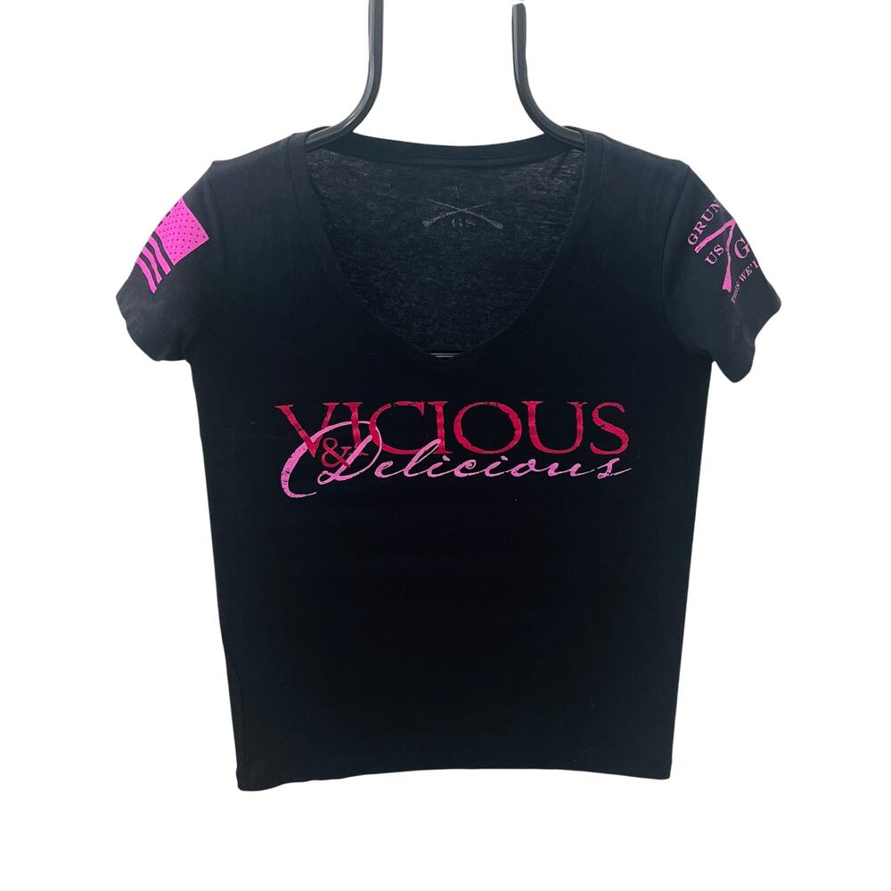 Grunt Style Women's Vicious & Delicious Black V-Neck T-Shirt - Small